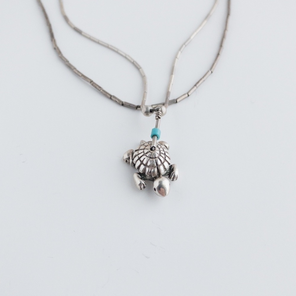 Southwestern Liquid Sterling Silver Necklace with Turtle Pendant Charm Set of 2